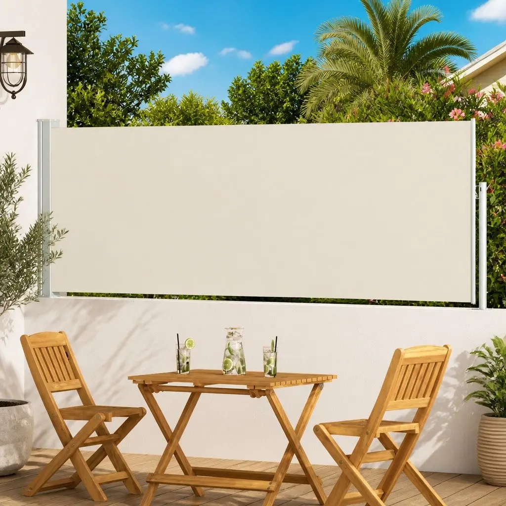 Patio Screen Retractable Awning Cream 100x300cm Outdoor Privacy Shade