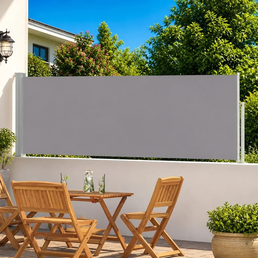 Retractable Side Awning Grey 100x500 cm Privacy Screen Outdoor Sunshade