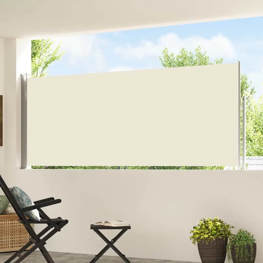 Retractable Side Awning Cream 117x514cm Patio Privacy Screen Balcony Sunshade