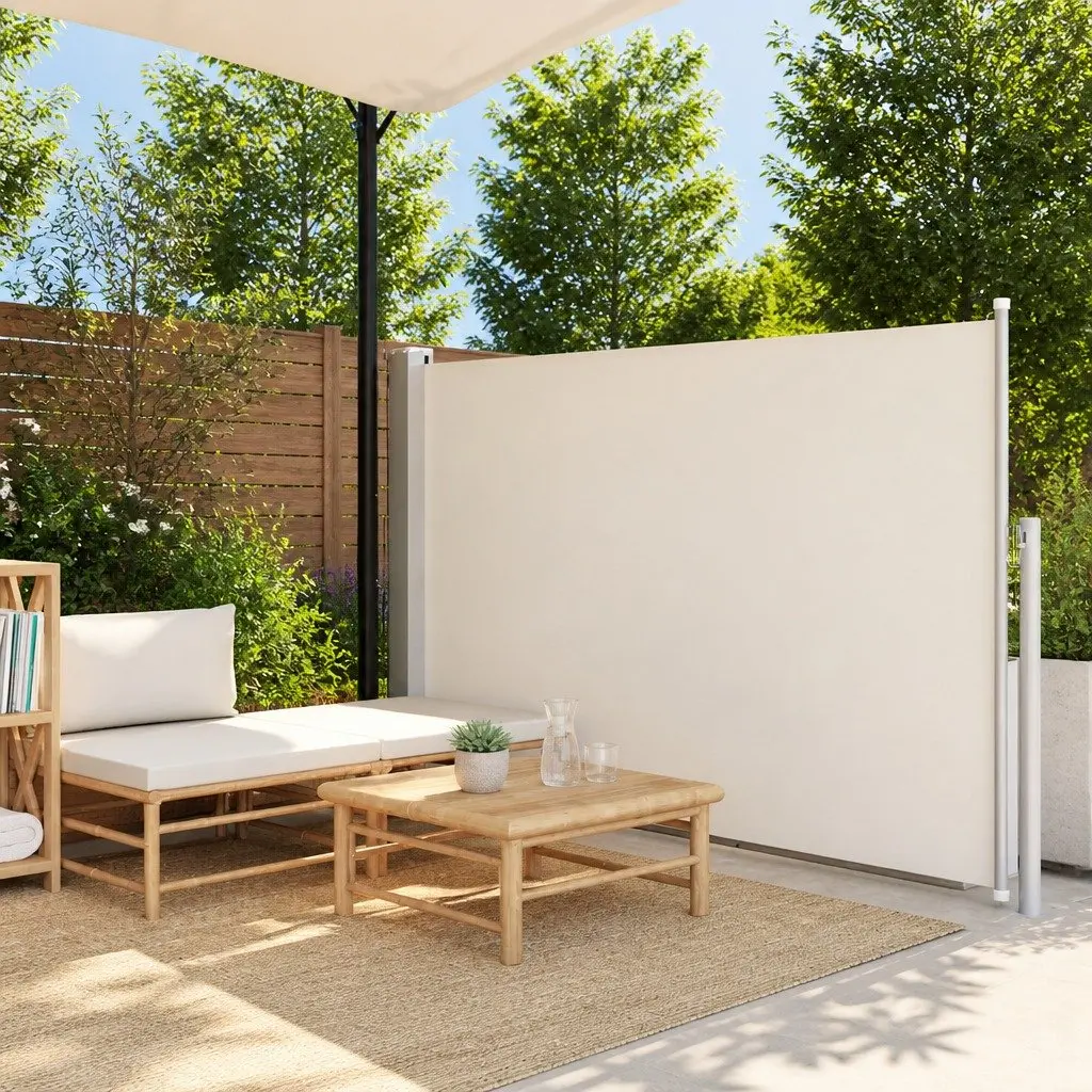 Retractable Privacy Screen Shade Awning Cream 140x500cm for Outdoor Patios and Balconies