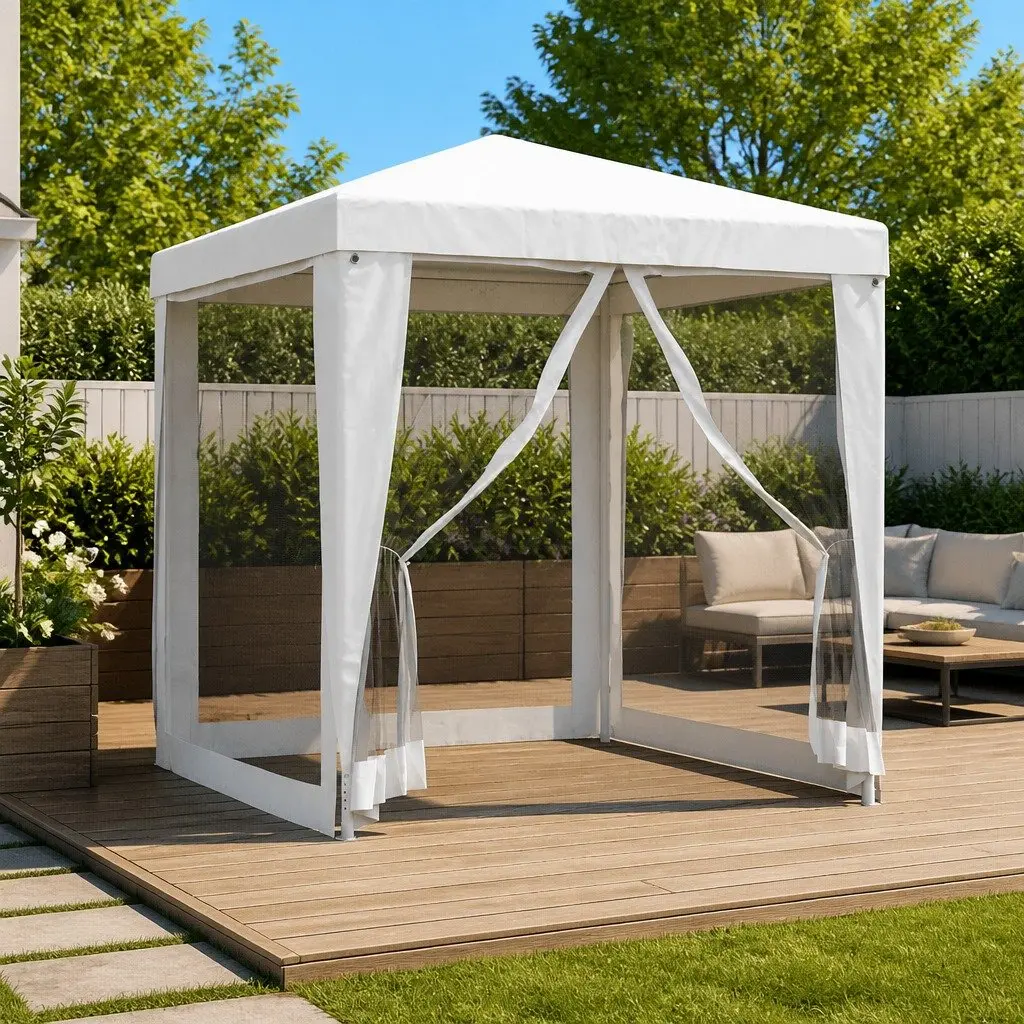 Outdoor Canopy Tent with Mesh Walls 2x2m White for Events and Gatherings
