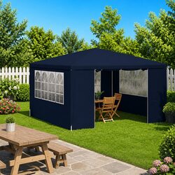 Party Tent 4x4 m with Side Walls Decorative Windows Door Outdoor Gazebo Blue
