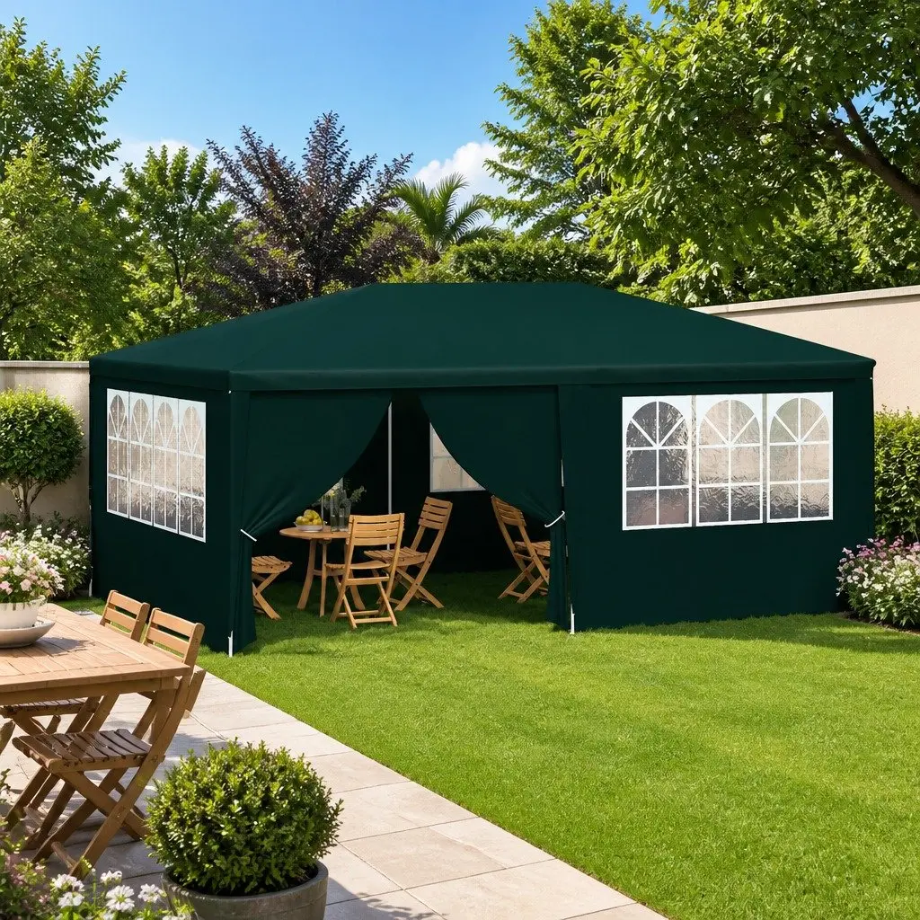 Party Tent Green 4x6m Outdoor Canopy Gazebo with Side Walls Windows Door Panels