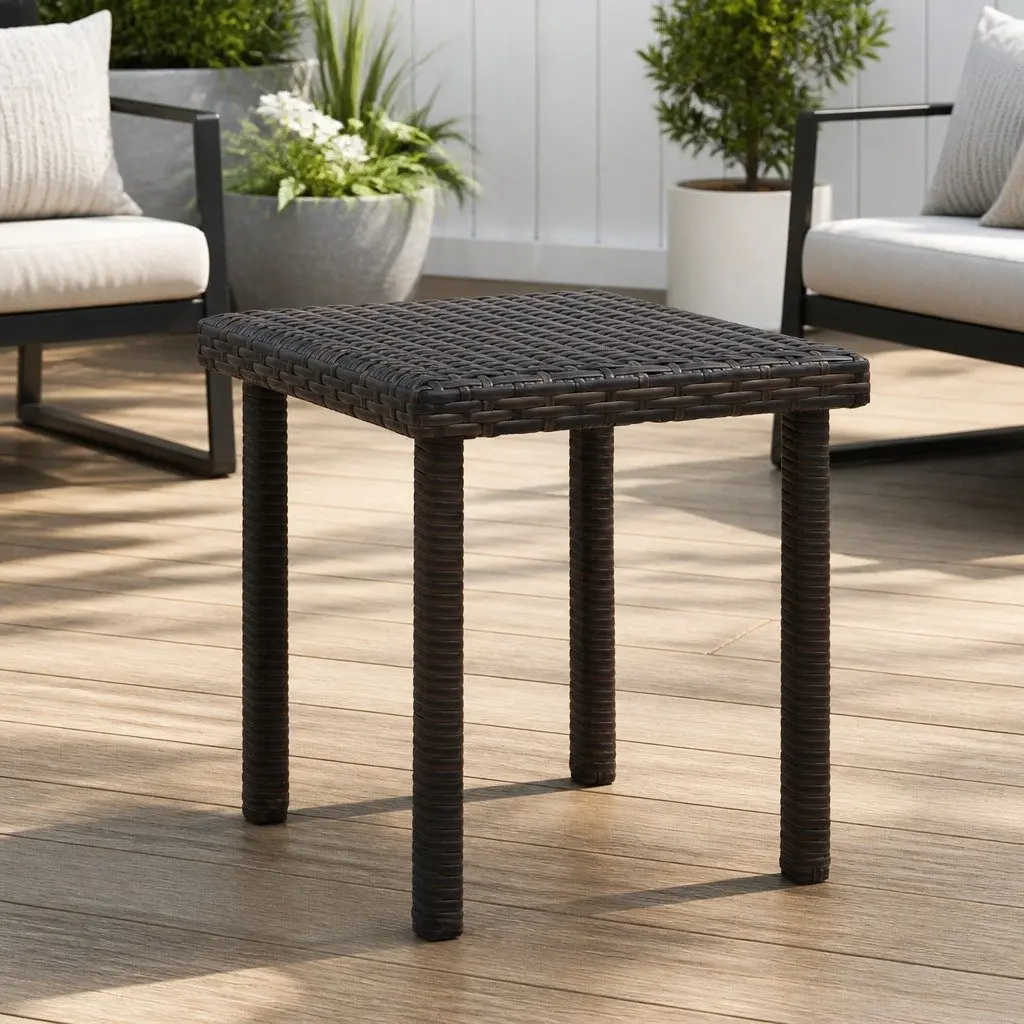 Garden Tea Table Brown PE Rattan 40x40x40 cm Outdoor Patio Furniture