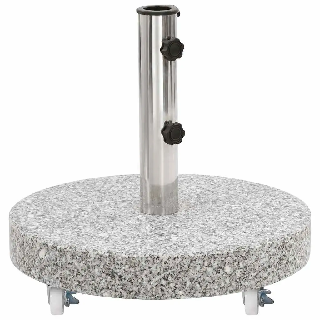 Granite Parasol Base 30kg Round Outdoor Umbrella Stand Grey with Locking Bolts and Castors
