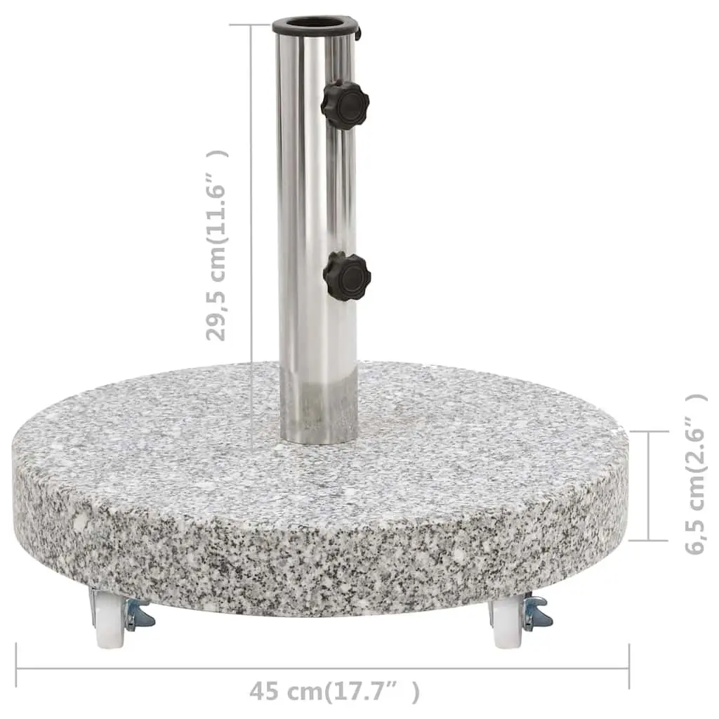 Granite Parasol Base 30kg Round Outdoor Umbrella Stand Grey with Locking Bolts and Castors