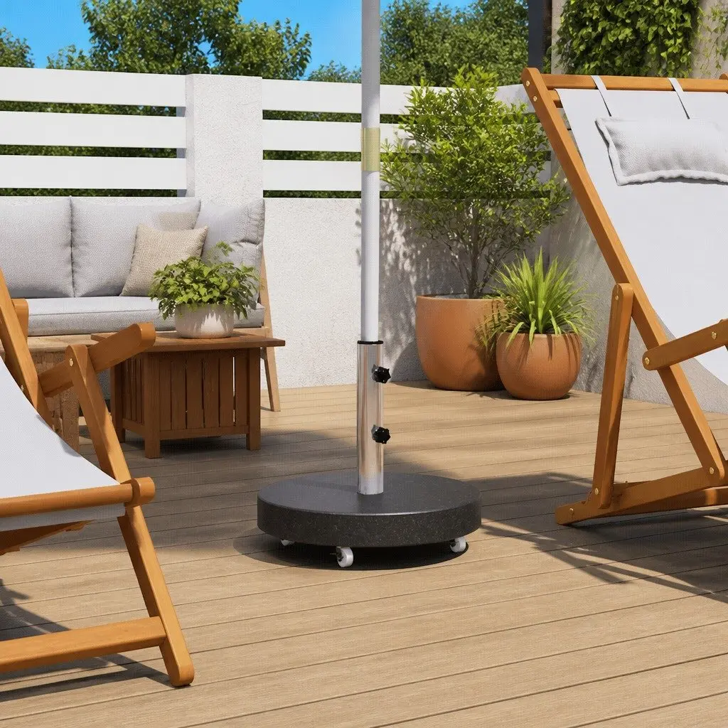 Round Granite Parasol Base 30kg Heavy Duty Outdoor Umbrella Stand Stable Black