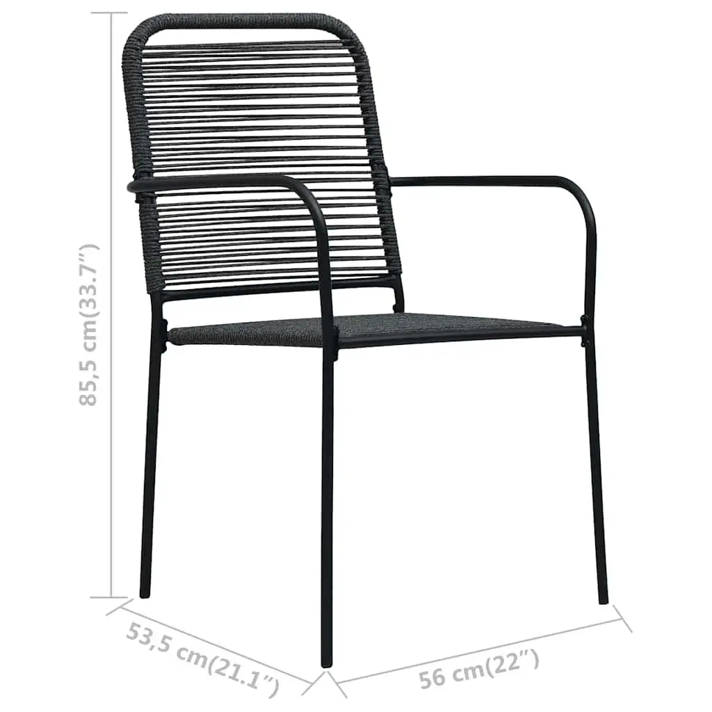 Outdoor Chairs Set of 2 Cotton Rope Woven Steel Frame Garden Seating Black