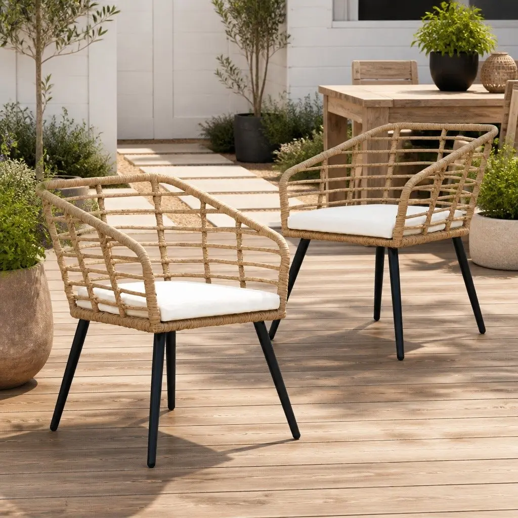 Outdoor Chairs Ergonomic Curved Backrest 2 pcs Brown Poly Rattan with Cushions