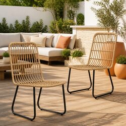 Outdoor Chairs 2 pcs Poly Rattan Brown Garden Patio Seating Curved Backrest Set