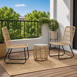 3 Piece Outdoor Bistro Set Poly Rattan Garden Furniture Chairs Coffee Table