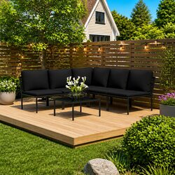 Garden Lounge Set 6 Piece Outdoor Patio Furniture with Cushions Black Modular