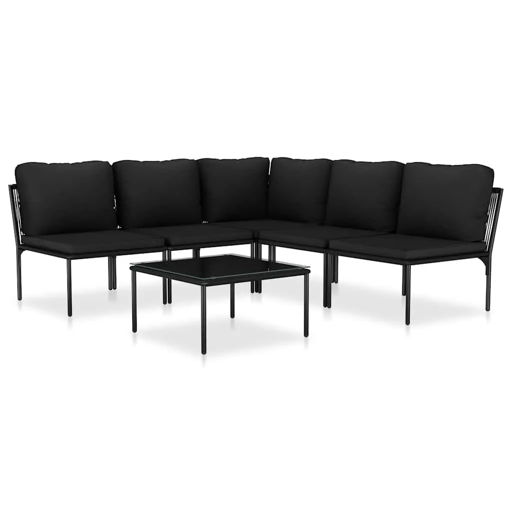 Garden Lounge Set Modular Black 6 Piece Outdoor Patio Furniture with Cushions
