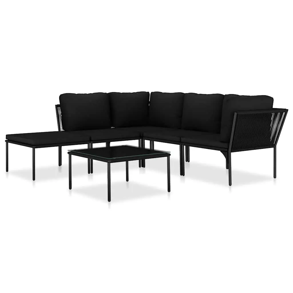 6 Piece Garden Lounge Set Outdoor Patio Furniture with Cushions Black PVC Wire
