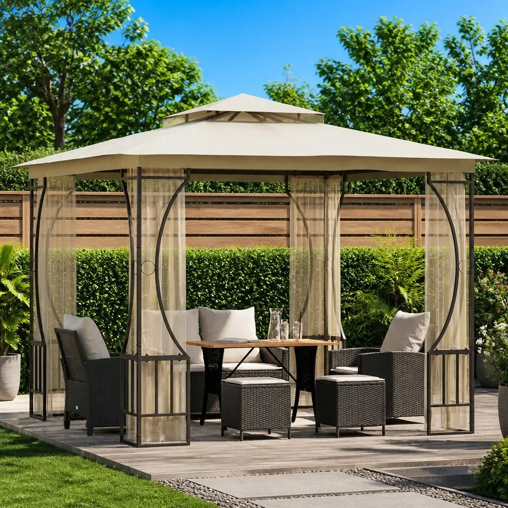 Outdoor Gazebo with Mosquito Nets 300x300x265 cm Cream