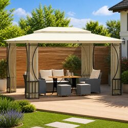 Gazebo with Nets 300x400x265cm Outdoor Party Tent Canopy Cream Backyard Shelter