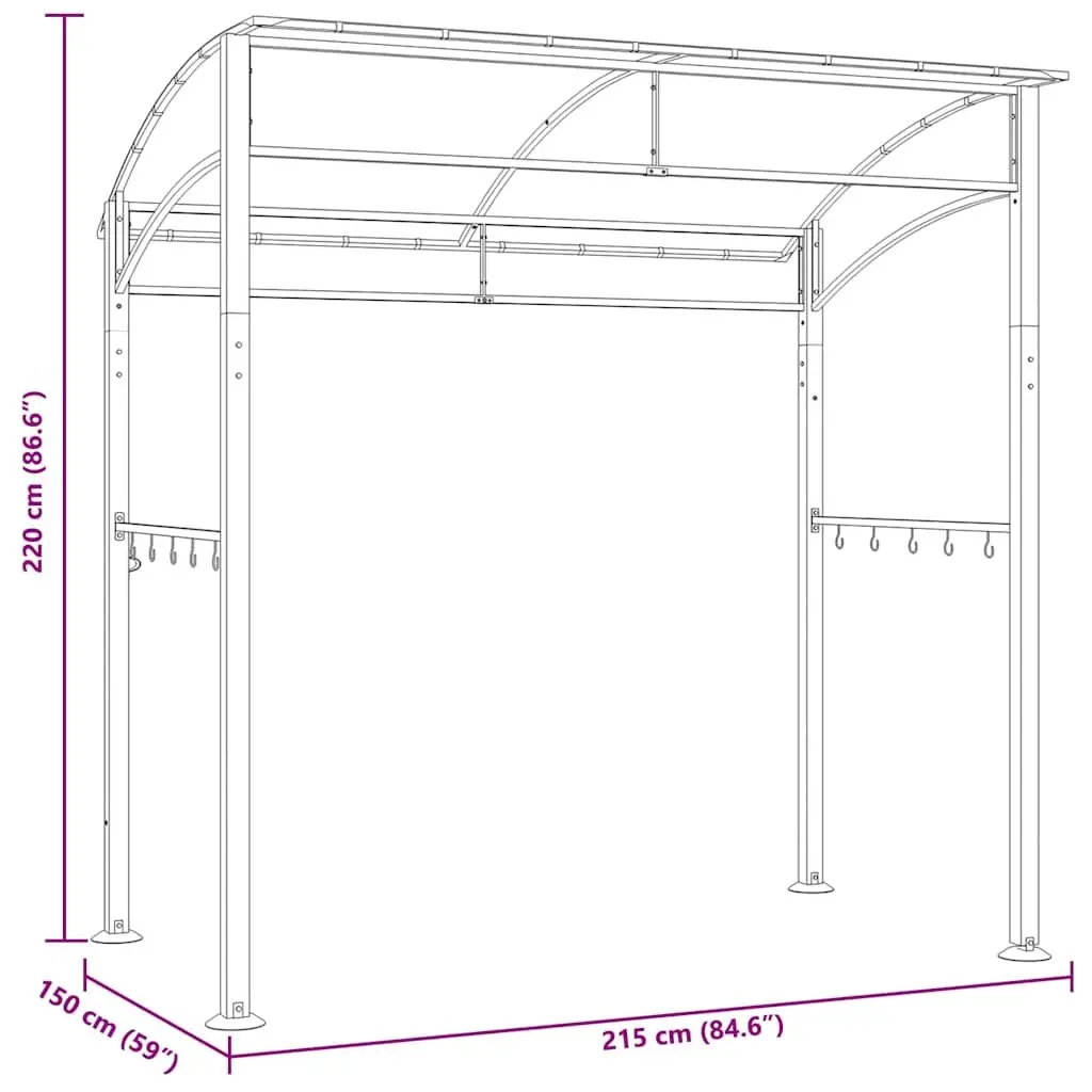 BBQ Gazebo Weather Resistant 215x150x220 cm Steel Frame Anthracite