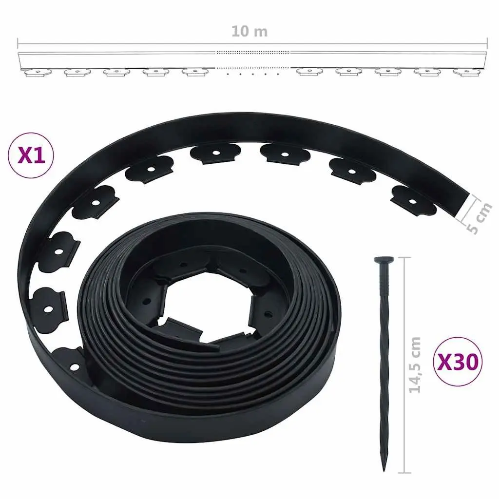 Garden Lawn Edging Flexible 10m Black
