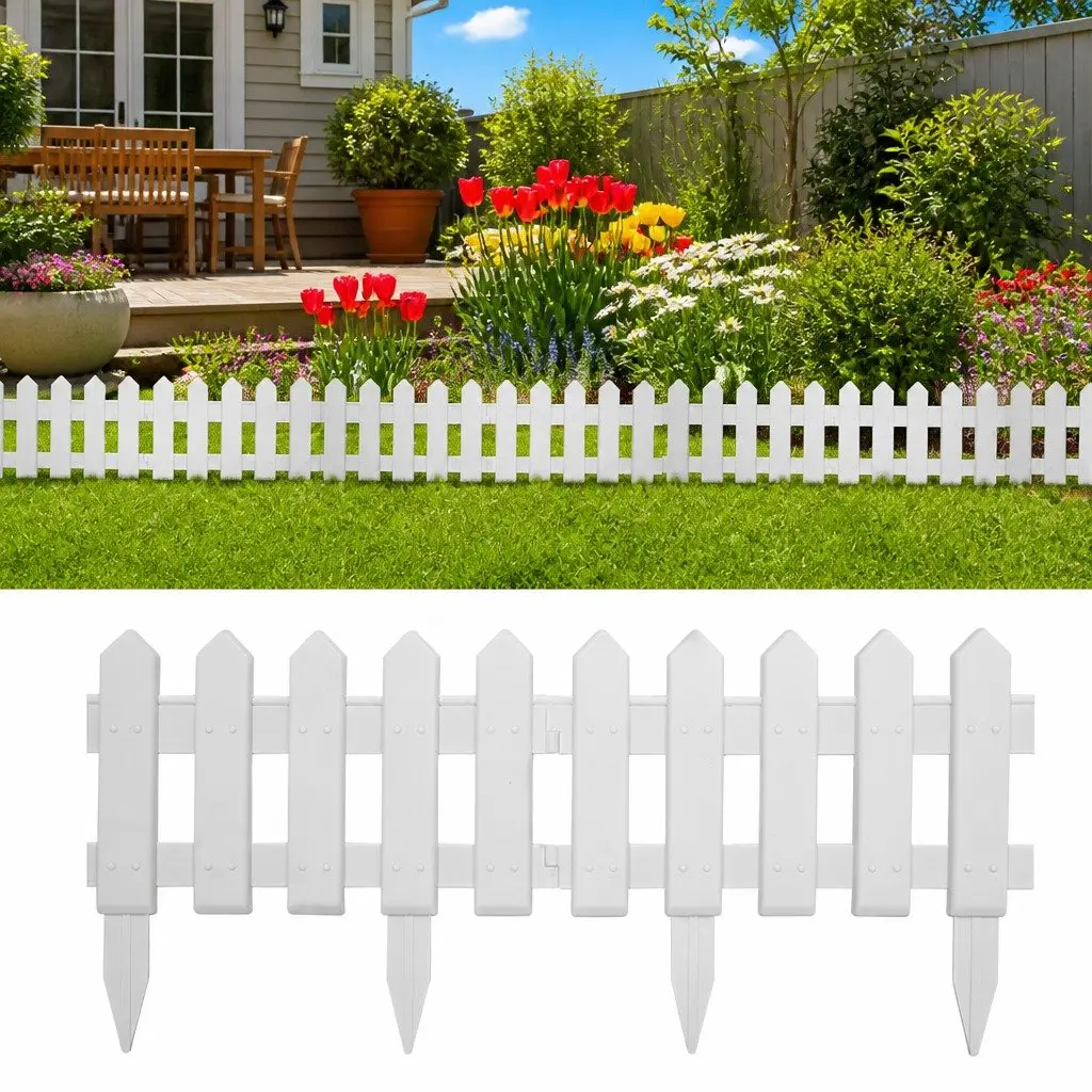 Garden Lawn Edging 25pcs White 10m PP Border Fence Panels Plant Bed Landscape