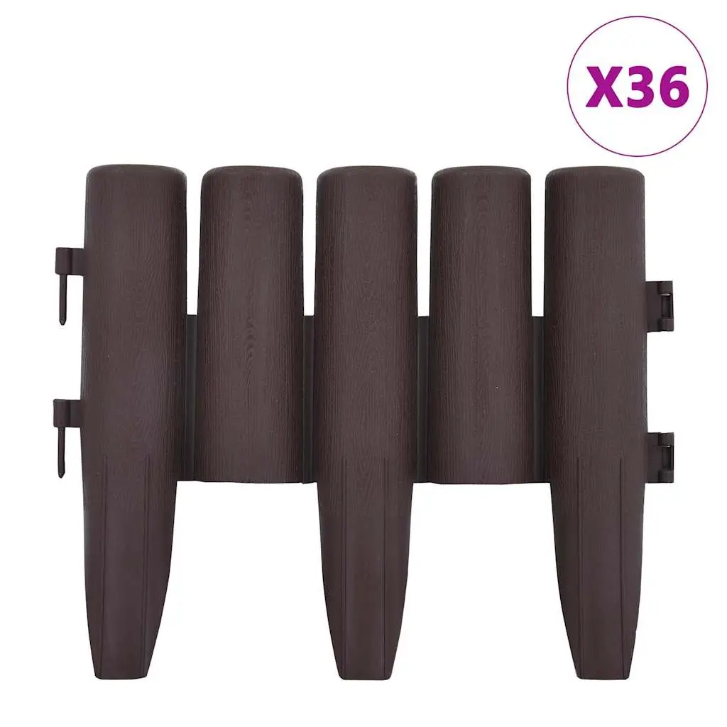 Lawn Edging 36 pcs Brown 10m Log Design Garden Border Fence PP Plant Bed Edge