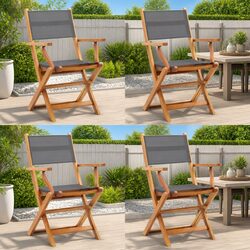 Folding Outdoor Armchairs Set 4 Pcs Grey Eucalyptus Wood Textilene Garden