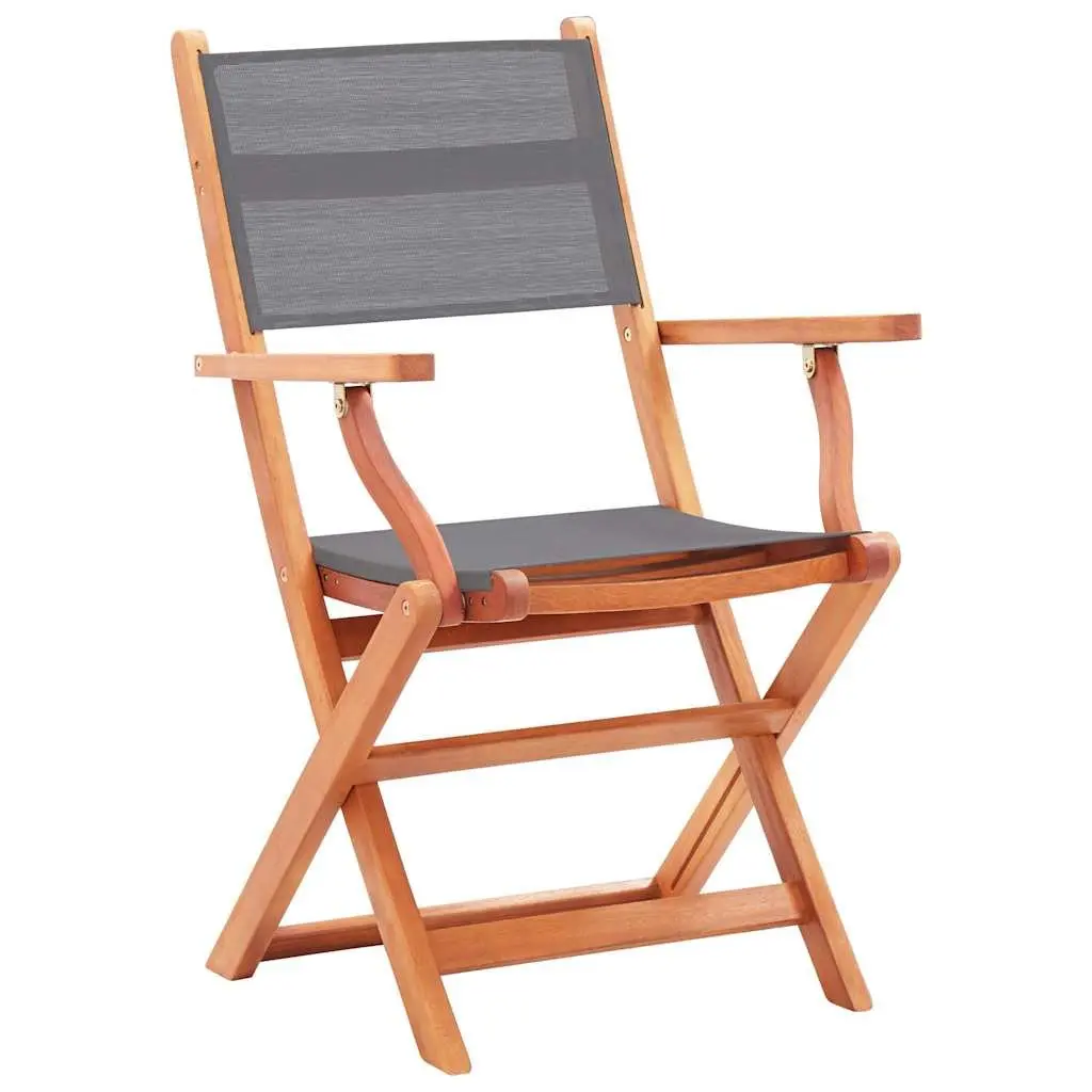 Folding Outdoor Armchairs Set 4 Pcs Grey Eucalyptus Wood Textilene Garden