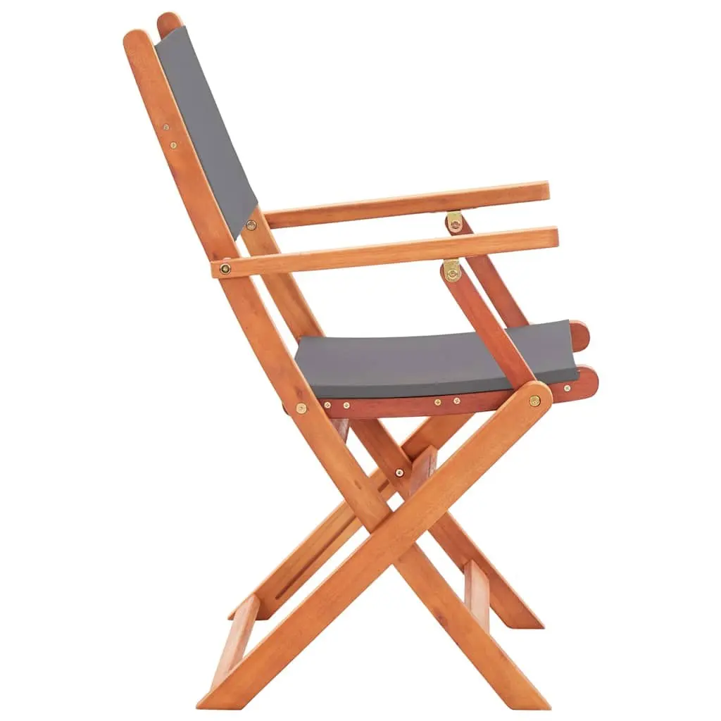 Folding Outdoor Armchairs Set 4 Pcs Grey Eucalyptus Wood Textilene Garden