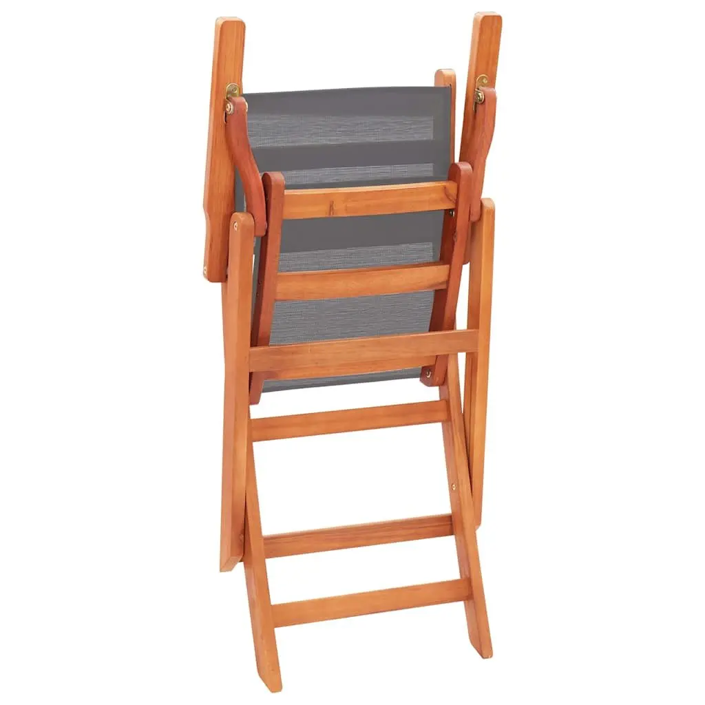 Folding Outdoor Armchairs Set 4 Pcs Grey Eucalyptus Wood Textilene Garden