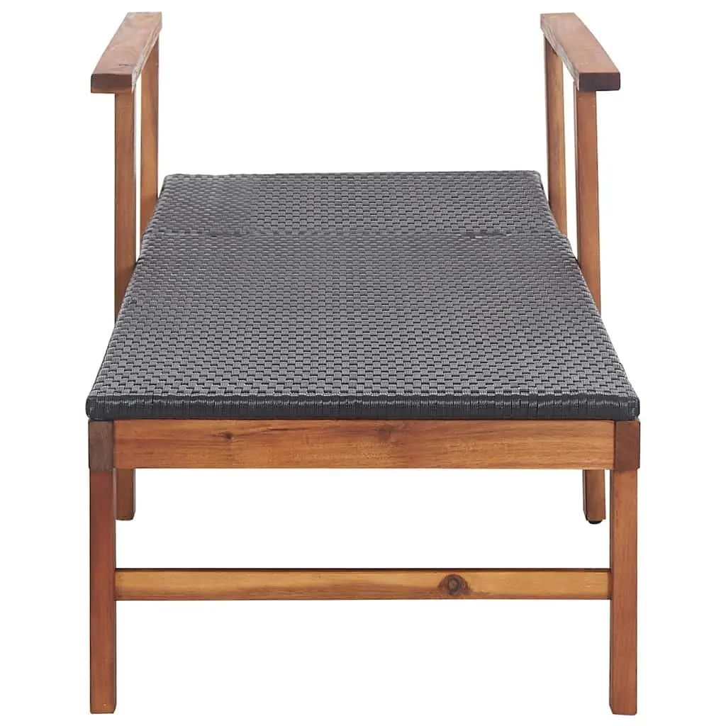 Sun Lounger Weather-Resistant PE Rattan Acacia Wood Frame Black