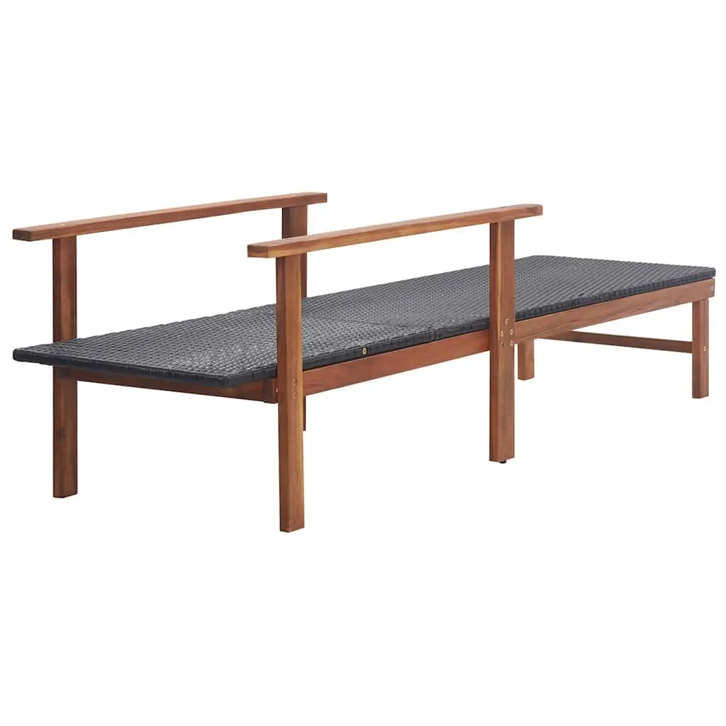 Sun Lounger Weather-Resistant PE Rattan Acacia Wood Frame Black