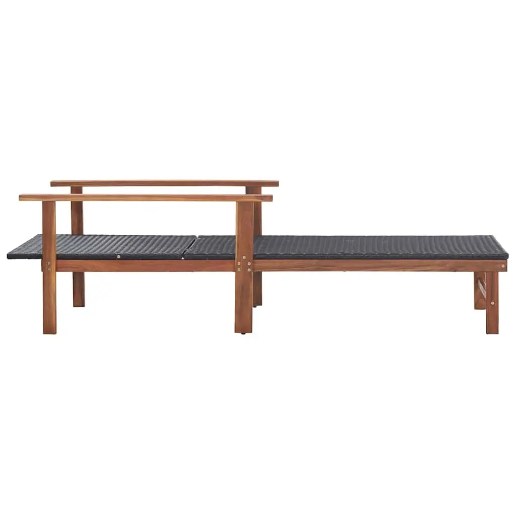 Sun Lounger Weather-Resistant PE Rattan Acacia Wood Frame Black