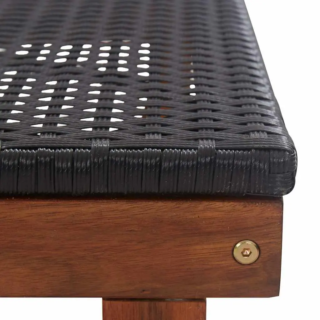 Sun Lounger Weather-Resistant PE Rattan Acacia Wood Frame Black