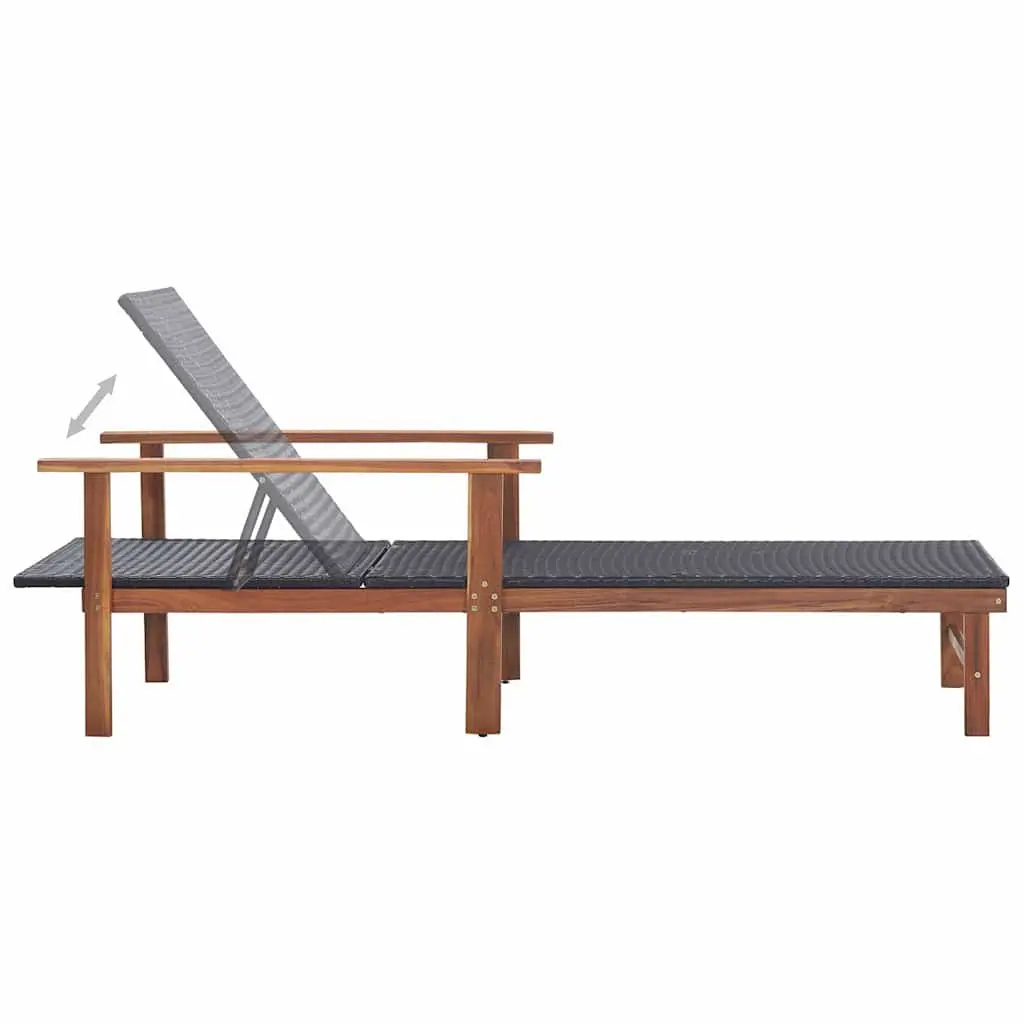 Sun Lounger Weather-Resistant PE Rattan Acacia Wood Frame Black