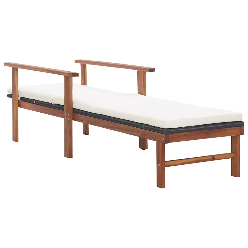 Sun Lounger with Cushion PE Rattan Acacia Wood Frame Outdoor Patio Garden Black