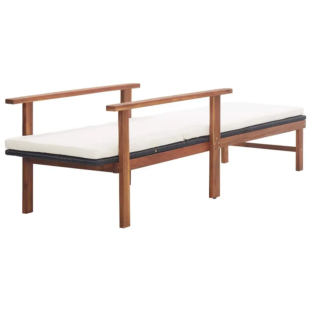 Sun Lounger with Cushion PE Rattan Acacia Wood Frame Outdoor Patio Garden Black