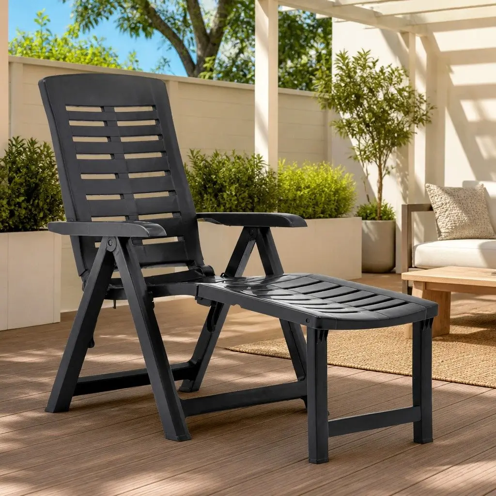 Folding Sun Lounger Adjustable Backrest Lightweight Anthracite