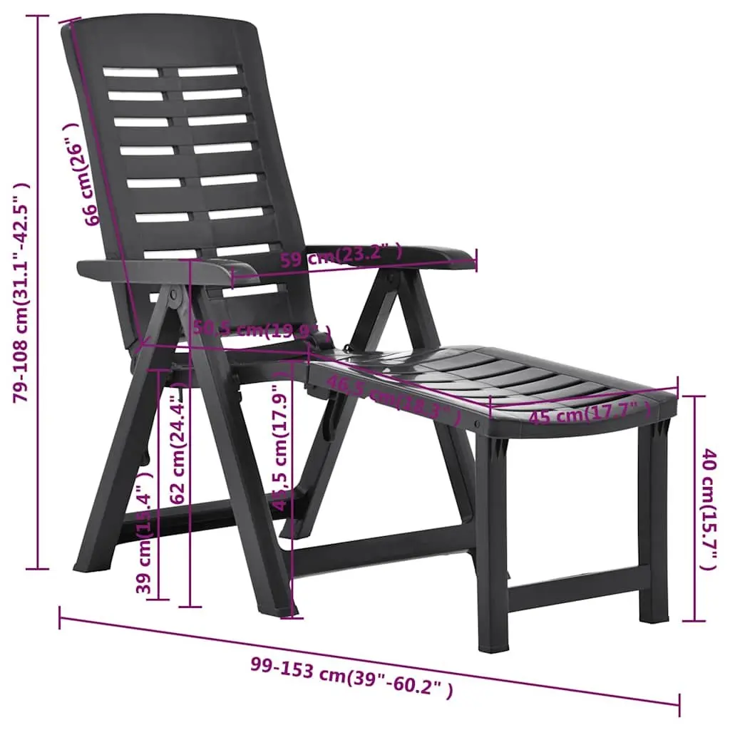 Folding Sun Lounger Adjustable Backrest Lightweight Anthracite