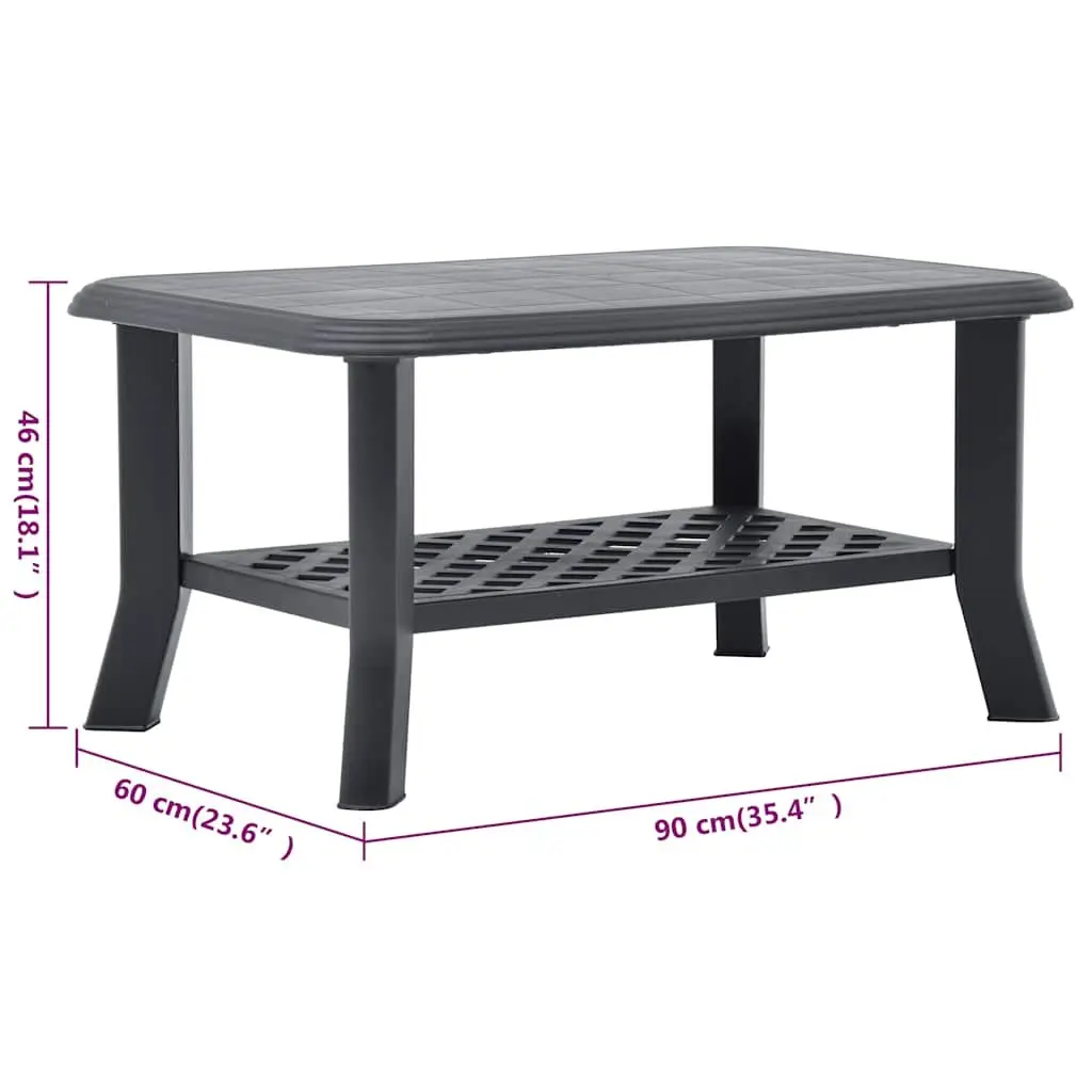 Coffee Table Anthracite Outdoor Lightweight Weather-Resistant Plastic with Bottom Storage Shelf 90 x 60 x 46 cm
