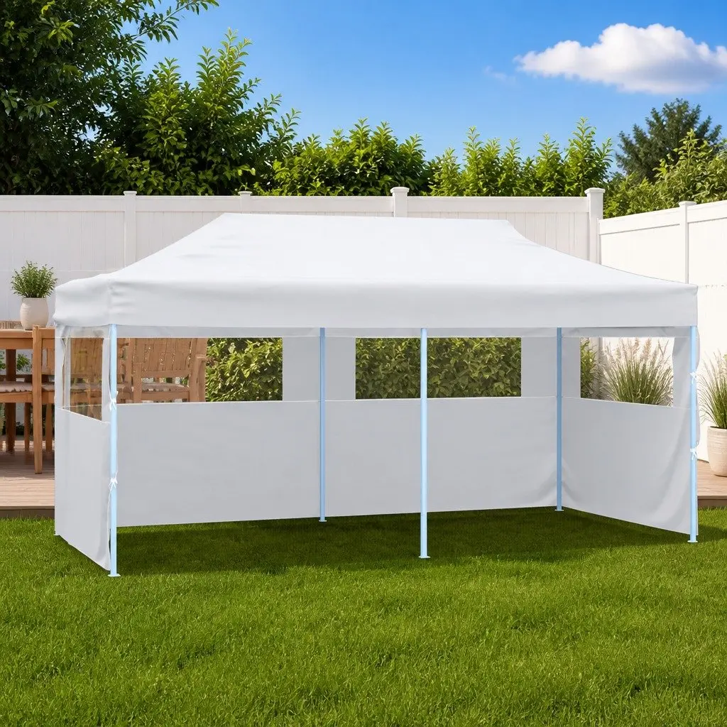 Folding Party Tent UV and Water Resistant 3x6m with Removable Sidewalls White