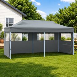 Folding Party Tent 3x6m Outdoor Canopy Gazebo 4 Sidewalls Steel Frame Anthracite