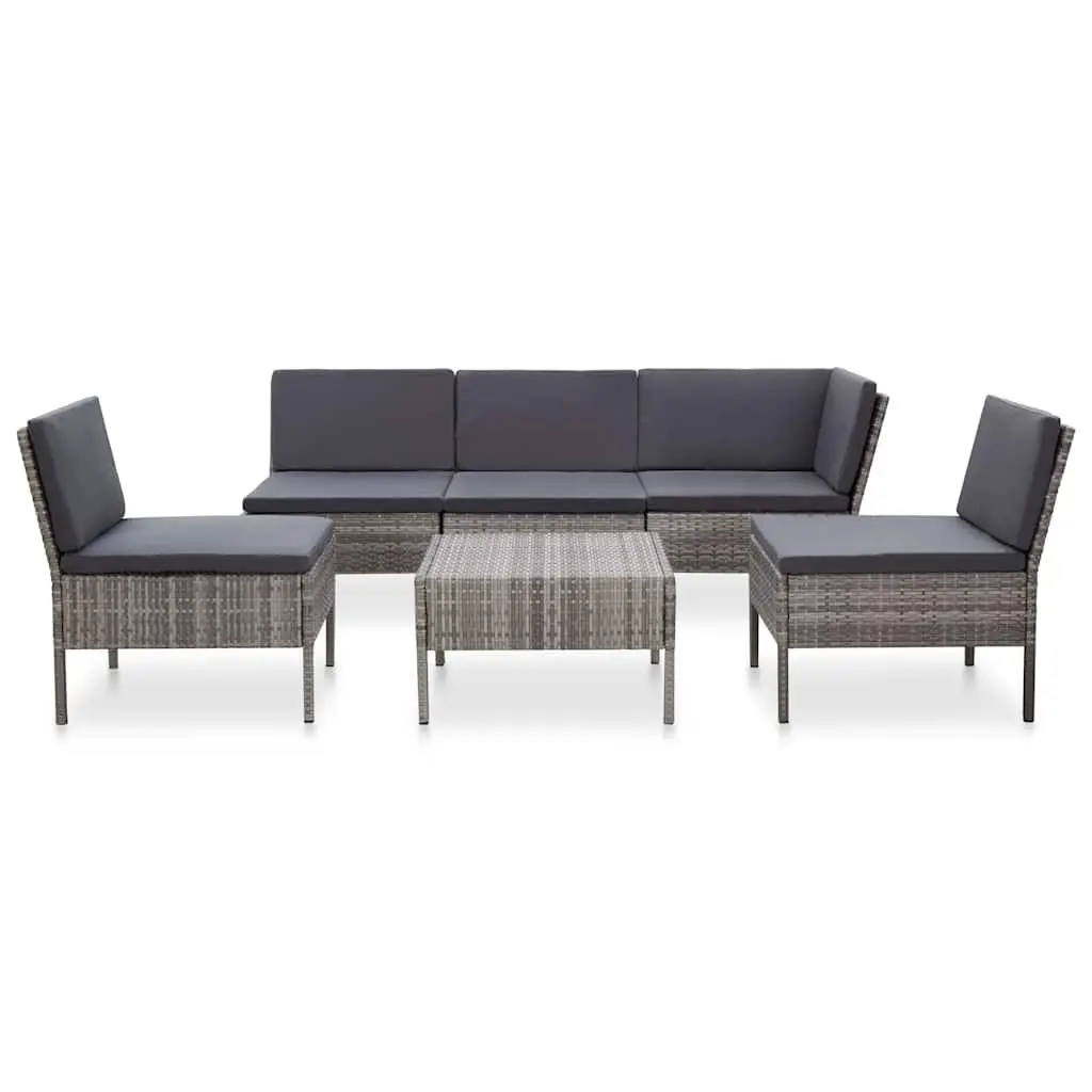 6 Piece Modular Outdoor Lounge Set Grey Rattan Cushions