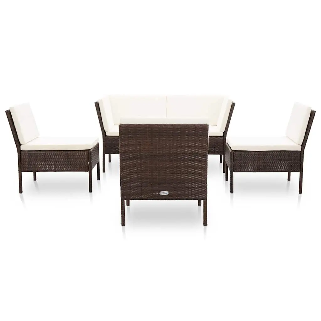 Garden Lounge Set 6 Piece Outdoor Furniture with Cushions Poly Rattan Brown