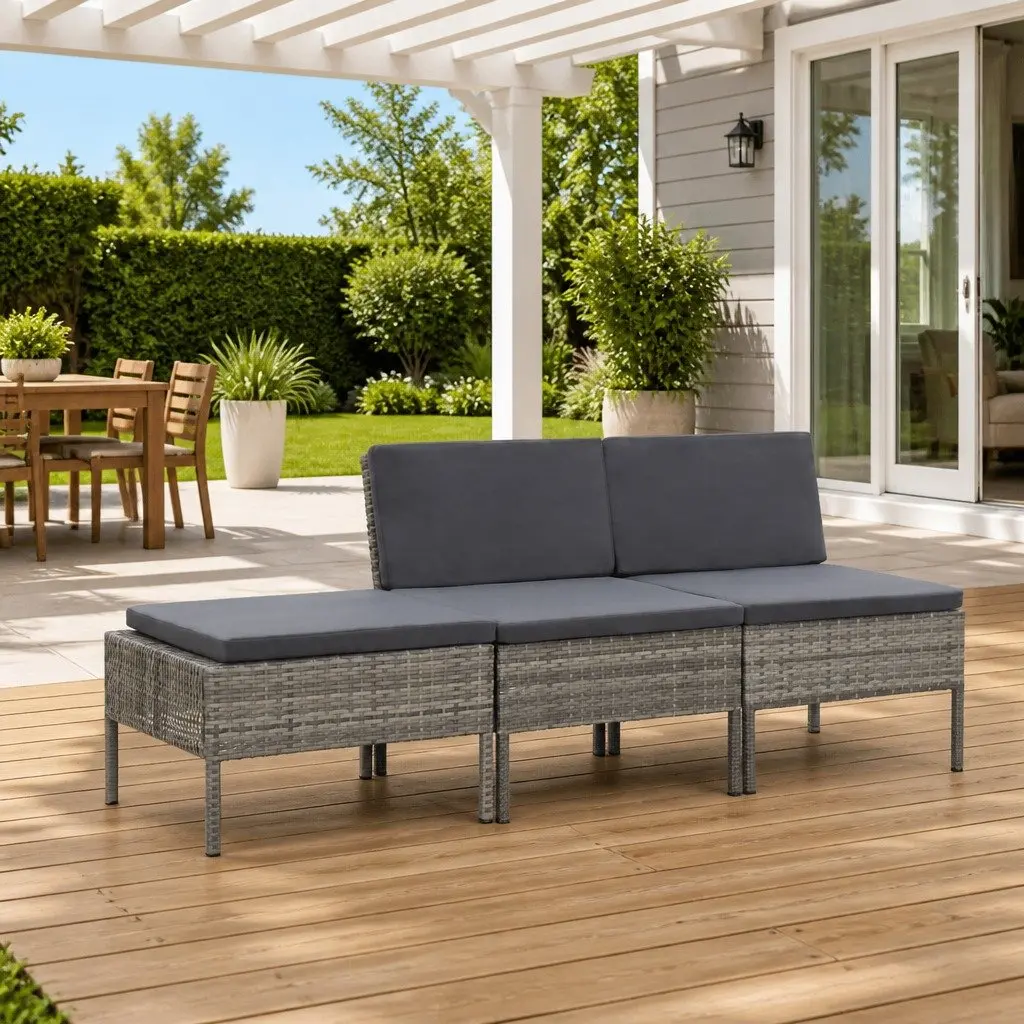 Garden Lounge Set Modular Outdoor Furniture 3 Piece Poly Rattan Sofa with Cushions