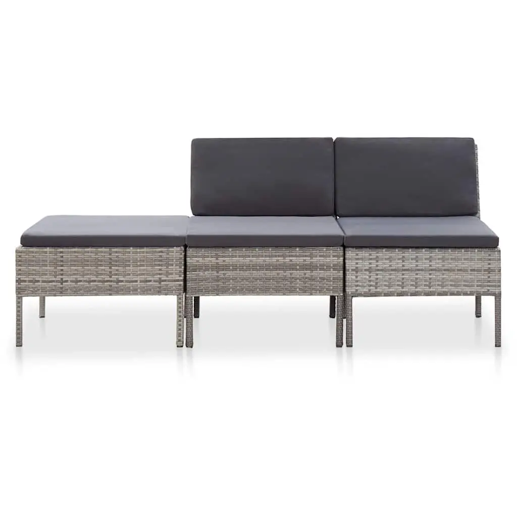 Garden Lounge Set Modular Outdoor Furniture 3 Piece Poly Rattan Sofa with Cushions