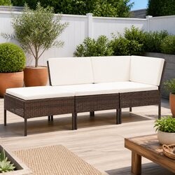 Garden Lounge Set 3 Piece Outdoor Furniture Poly Rattan Brown Cushions