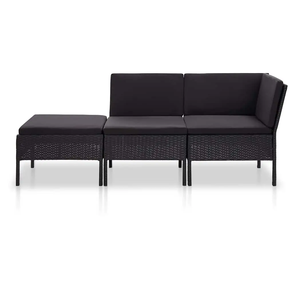 Garden Lounge Set 3 Piece Outdoor Furniture Poly Rattan Cushions Black