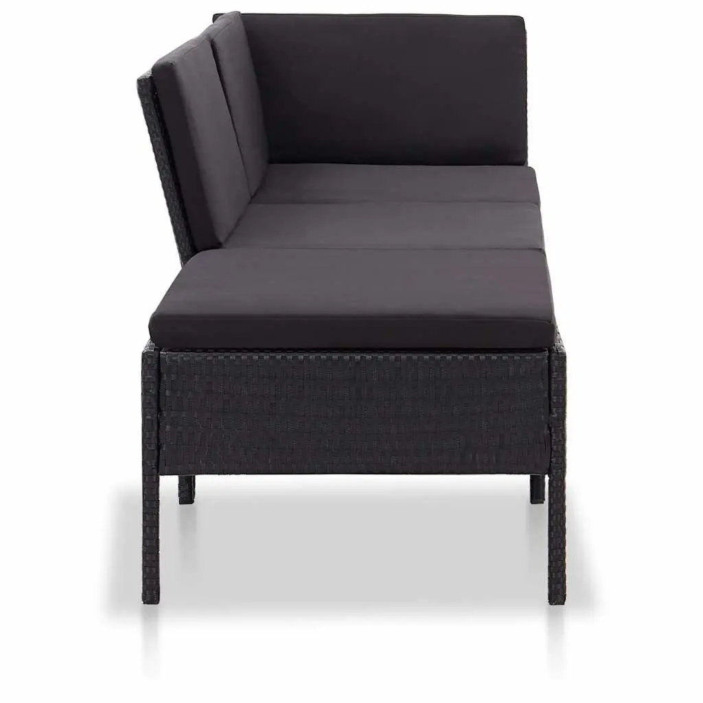 Garden Lounge Set 3 Piece Outdoor Furniture Poly Rattan Cushions Black