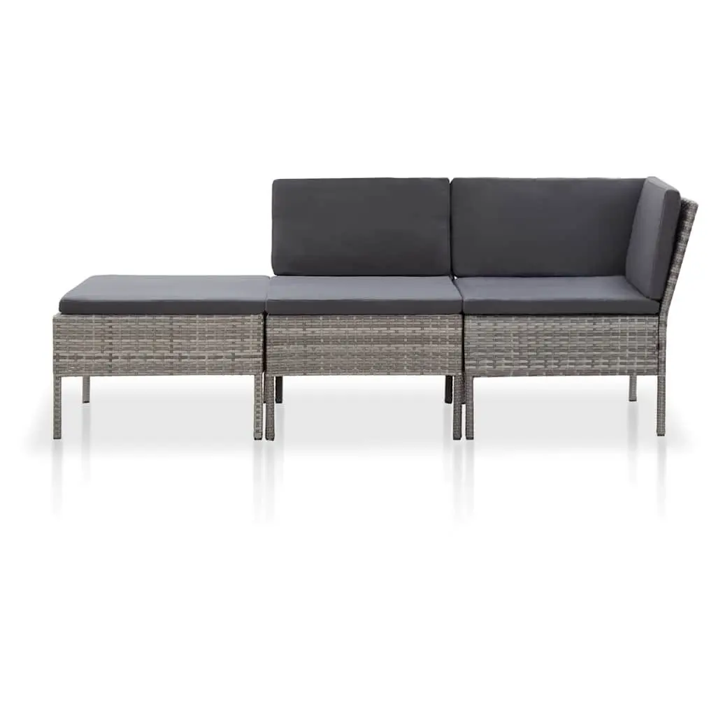 3 Piece Modular Outdoor Sofa Set with Cushions Grey Rattan Garden Lounge