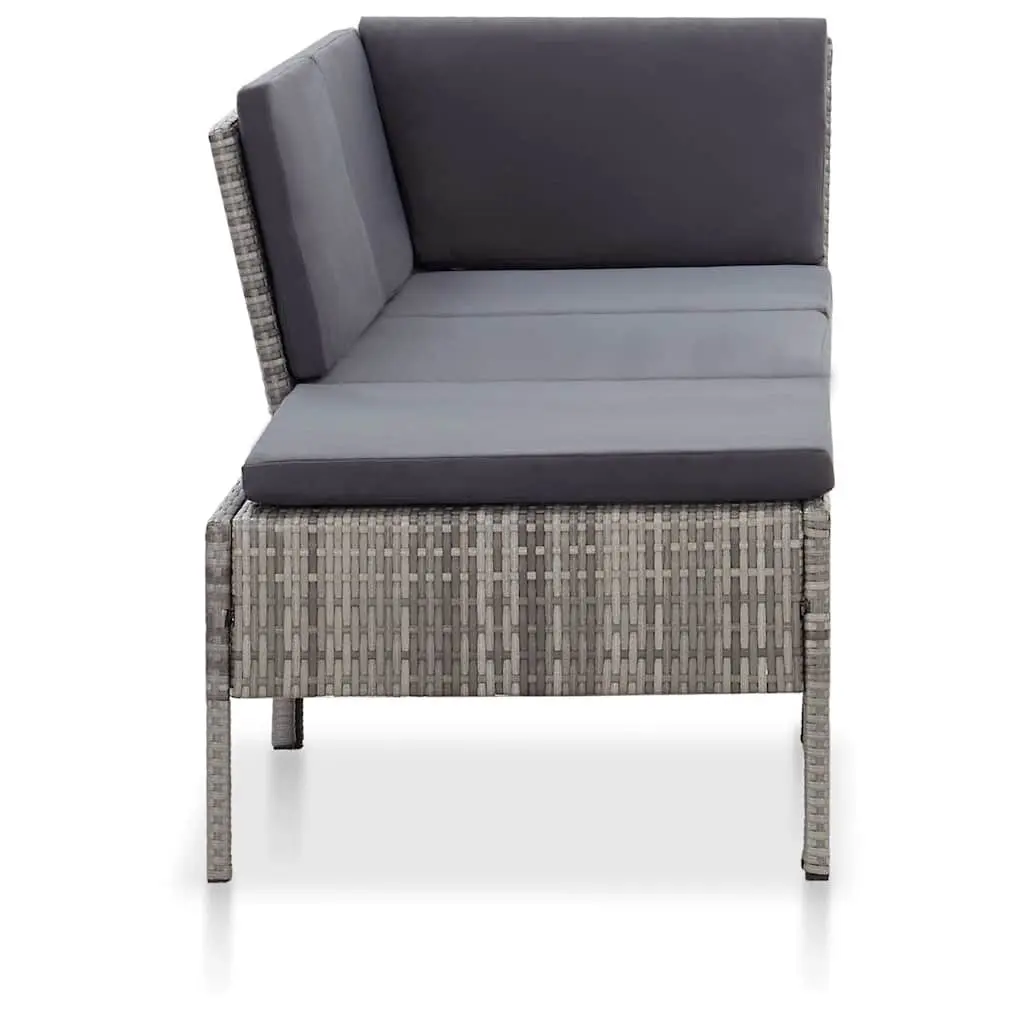 3 Piece Modular Outdoor Sofa Set with Cushions Grey Rattan Garden Lounge