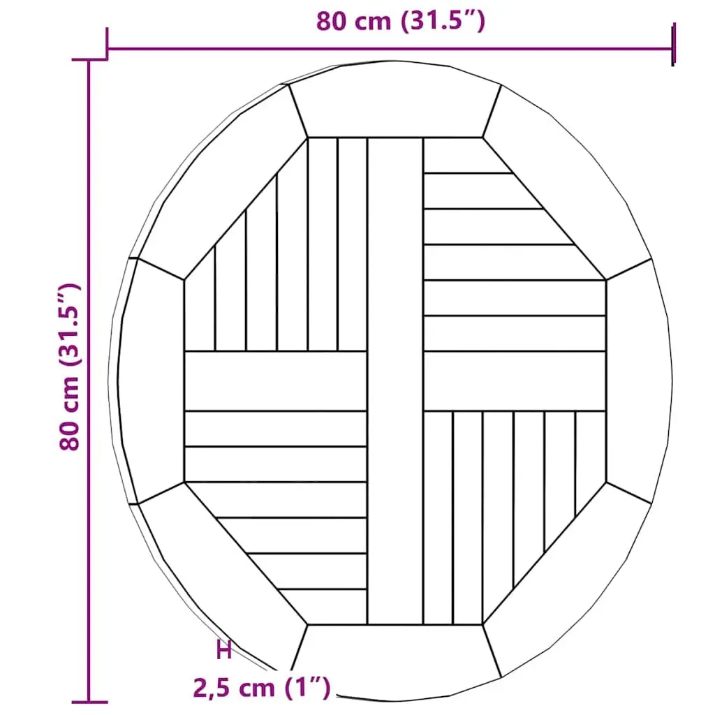 Solid Teak Wood Round Table Top 80cm Diameter
